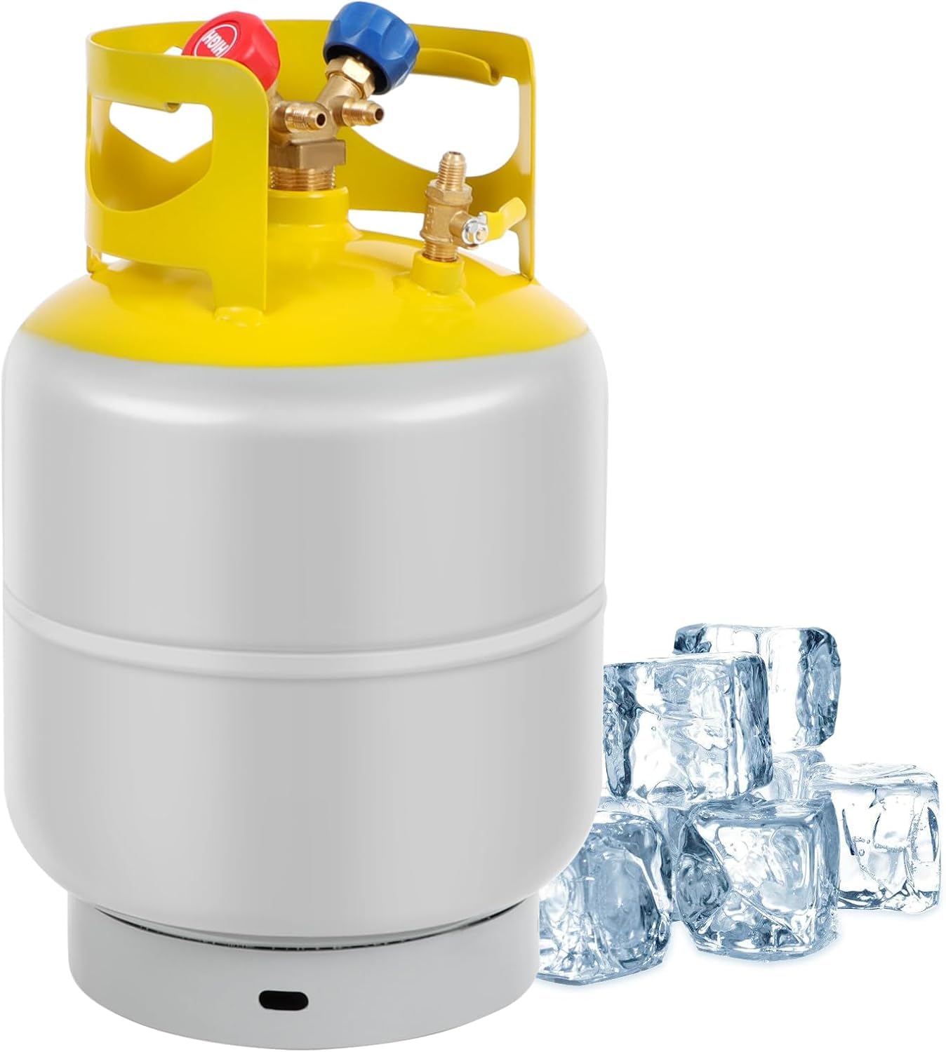 FAHKNS Refrigerant Recovery Tank 30 LB with 1/4 SAE Y-Valve Liquid/Vapor Reclaim Tank AC Freon Recovery Tank Refrigerant Recovery Cylinder Tank Reusable Cylinder Tank Without Float Switch Gray Yellow