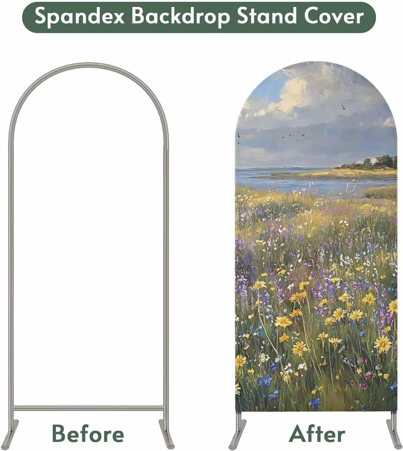 Jnbasdffb 6.6 Spring Floral Wedding Arch Cover, Stretchy Spandex Arch Backdrop Stand Covers FT, Oil Painting Pastoral