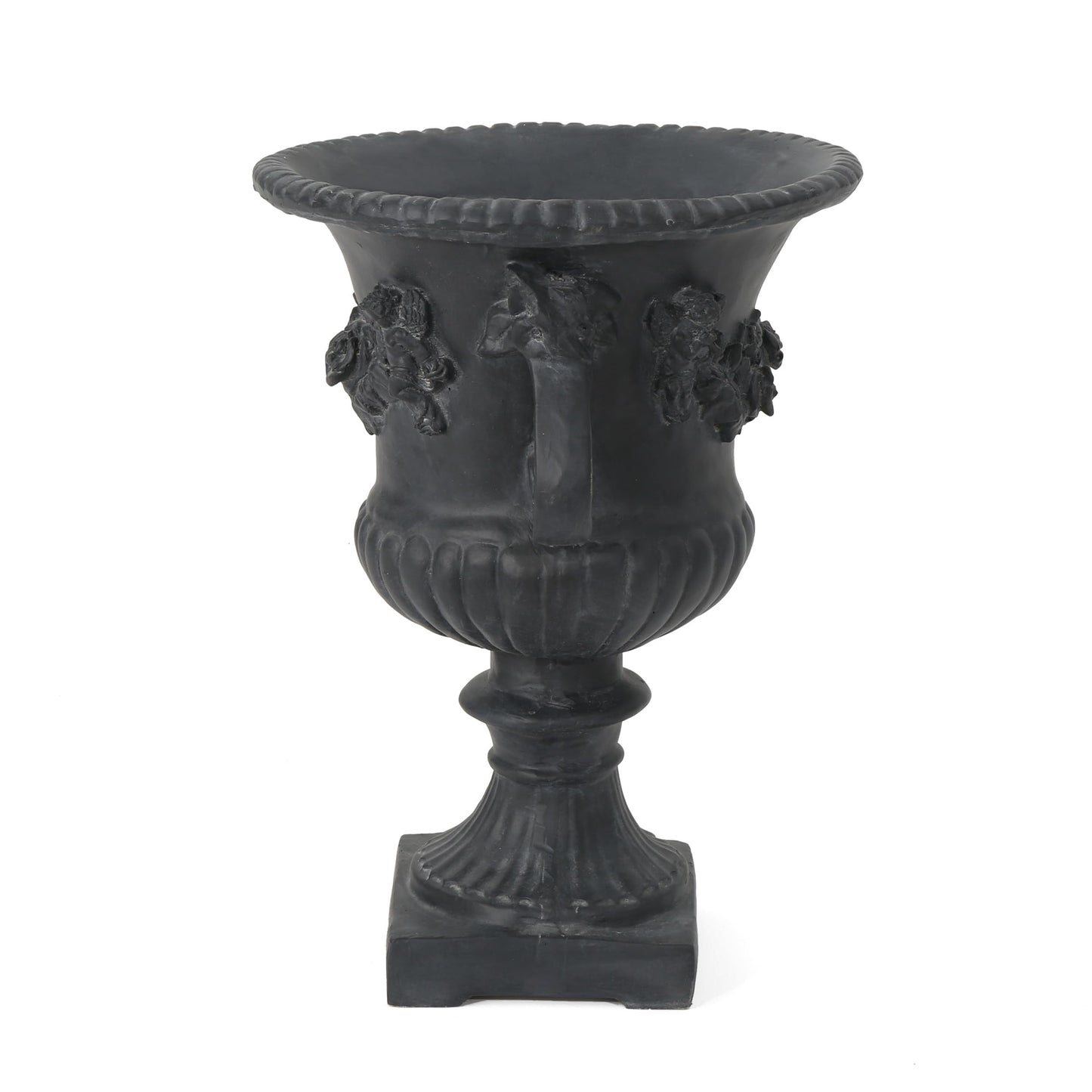 Gubaiao Antique Black Magnesium Oxide Urn Planter, Elegant Decorative Outdoor Garden Patio or Indoor Vase, Ready to Use, 17.3L x 17.3W x 24H Inches