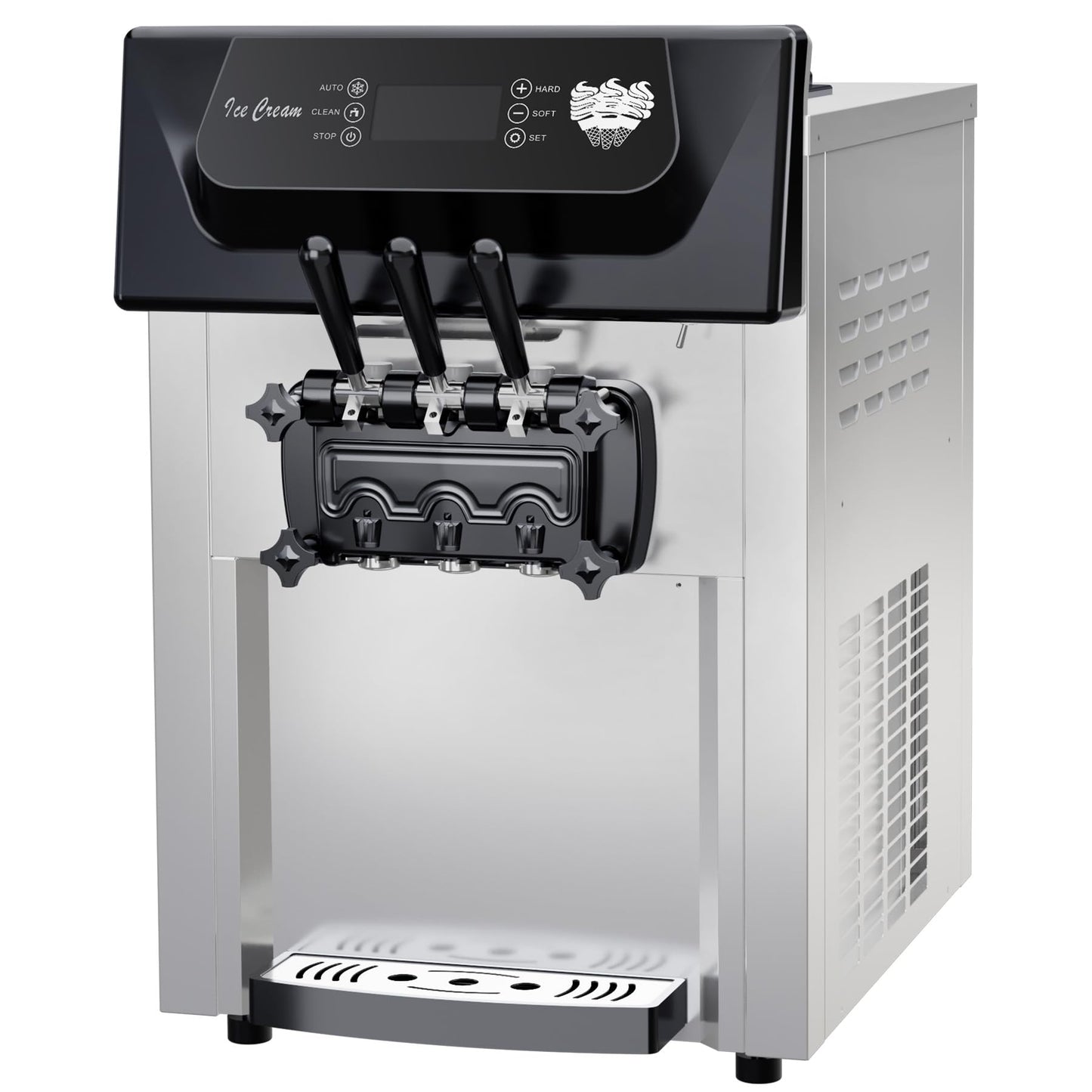 2200W 2+1 Flavor Commercial Soft Ice Cream Maker Machine, 5.8-8 Gal/Hr Countertop Soft Serve Machine with LCD Display, Auto Clean High Productivity for Restaurant