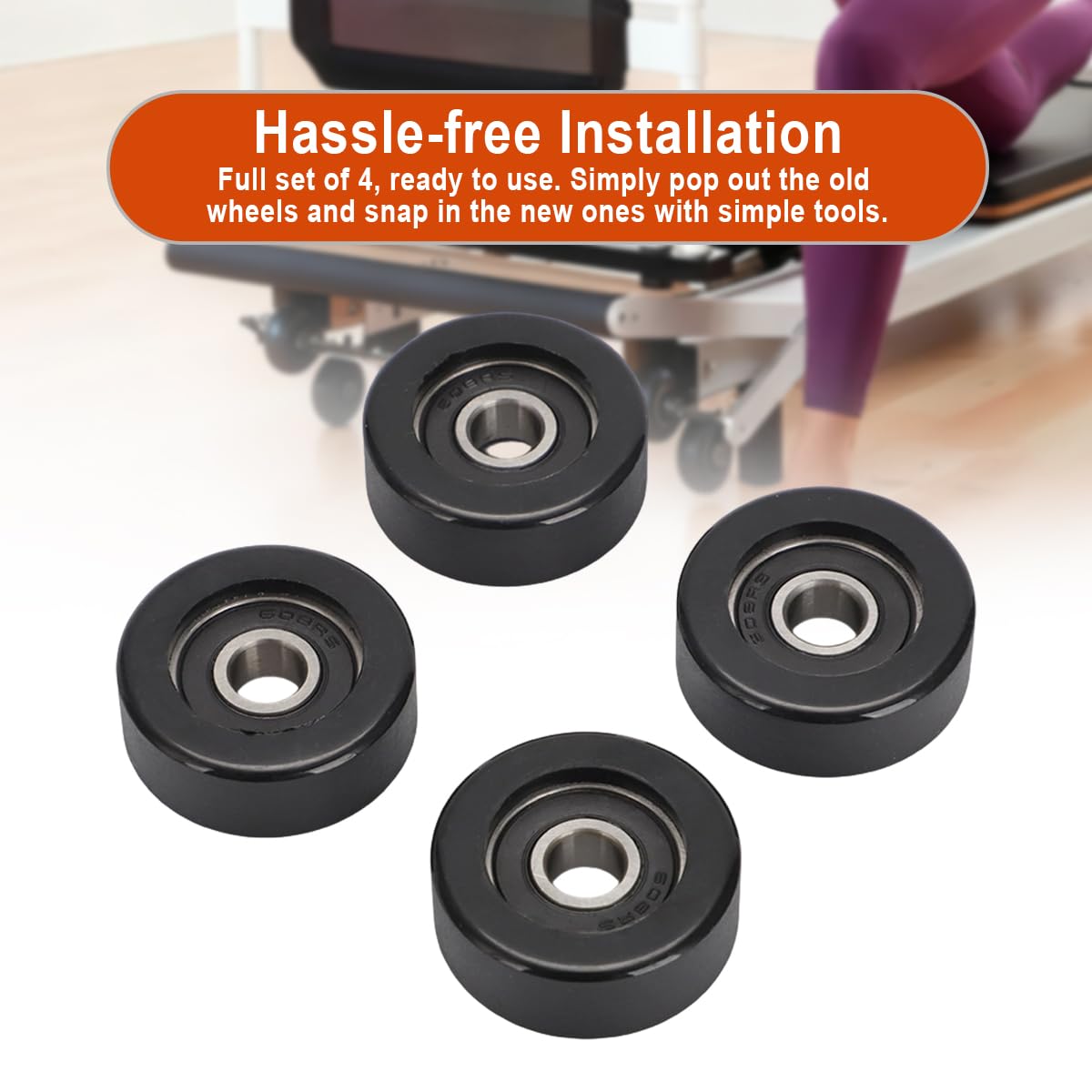 Optimized Replacement Roller Wheels for Aero Pilates Reformer, Set of 4, High-Performance Cylindrical Design, Ultra-Smooth & Silent Glide, Easy Installation, Black