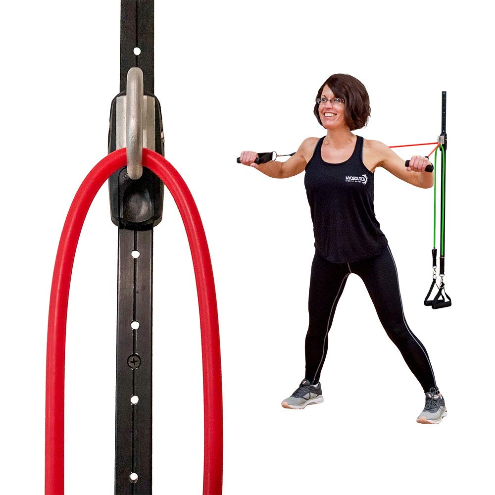 Space Saver Gym Wall Anchor System with 4 Resistance Bands – Home Workout Station with Adjustable Rail & Rail Car | Full-Body Strength Training, Physical Therapy, Rehab & Small-Space Exercise Kit