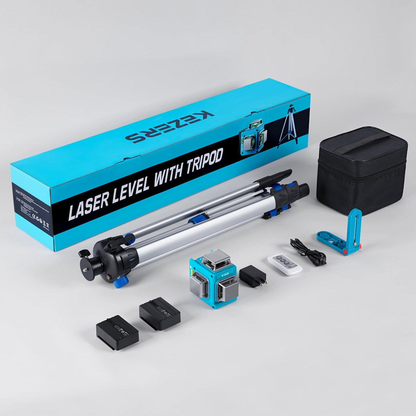 KEZERS Laser Level with Tripod & Laser Level Pole,12Ft/3.7M Telescoping Pole for Laser Level,Laser Level 360 Self Leveling,Green Line Laser Level for Picture Hanging,Tile Laying,Construction