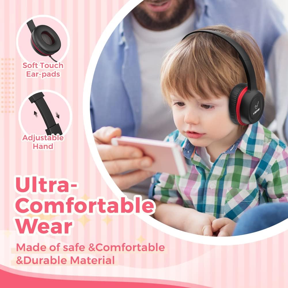 3.5mm vinamass Kids Headphones, Wired Headphones for Kid with Safe Volume Limiter, Kid Headphone with Cord Jack, On-Ear