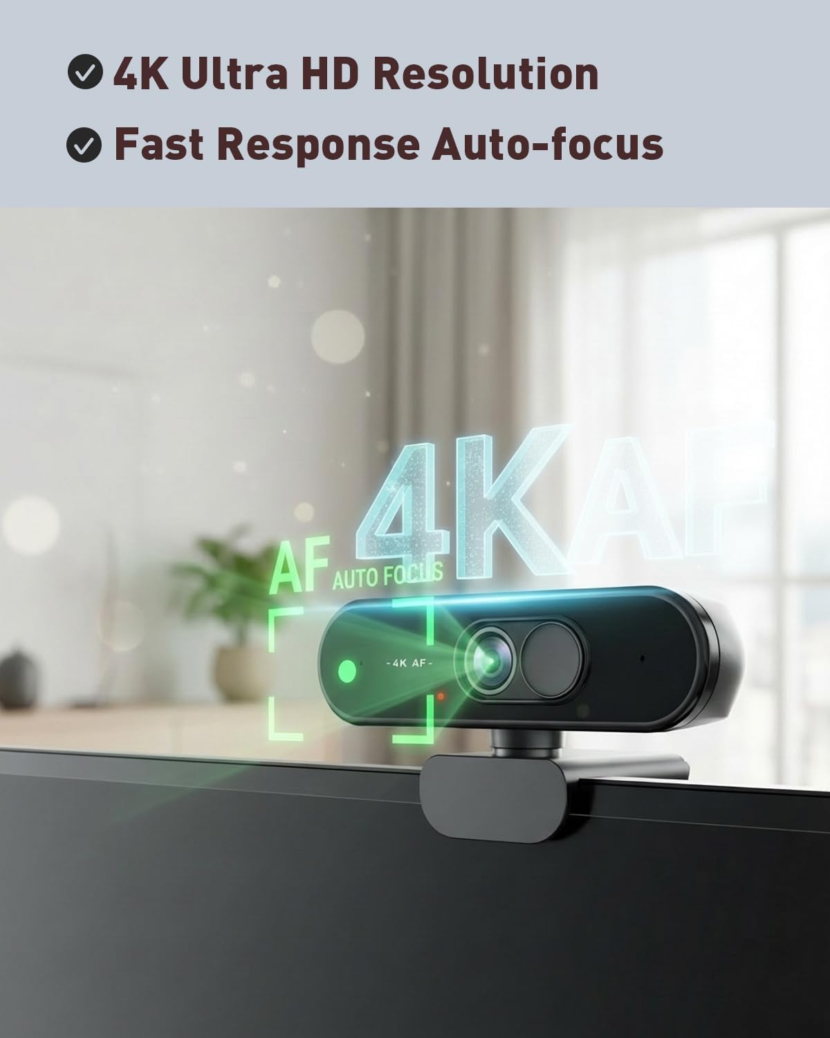 Aurolumiz 4K Webcam UHD with Autofocus Lens, Crystal Clear Microphone, Privacy Cover, Extendable Tripod, for PC,Laptop