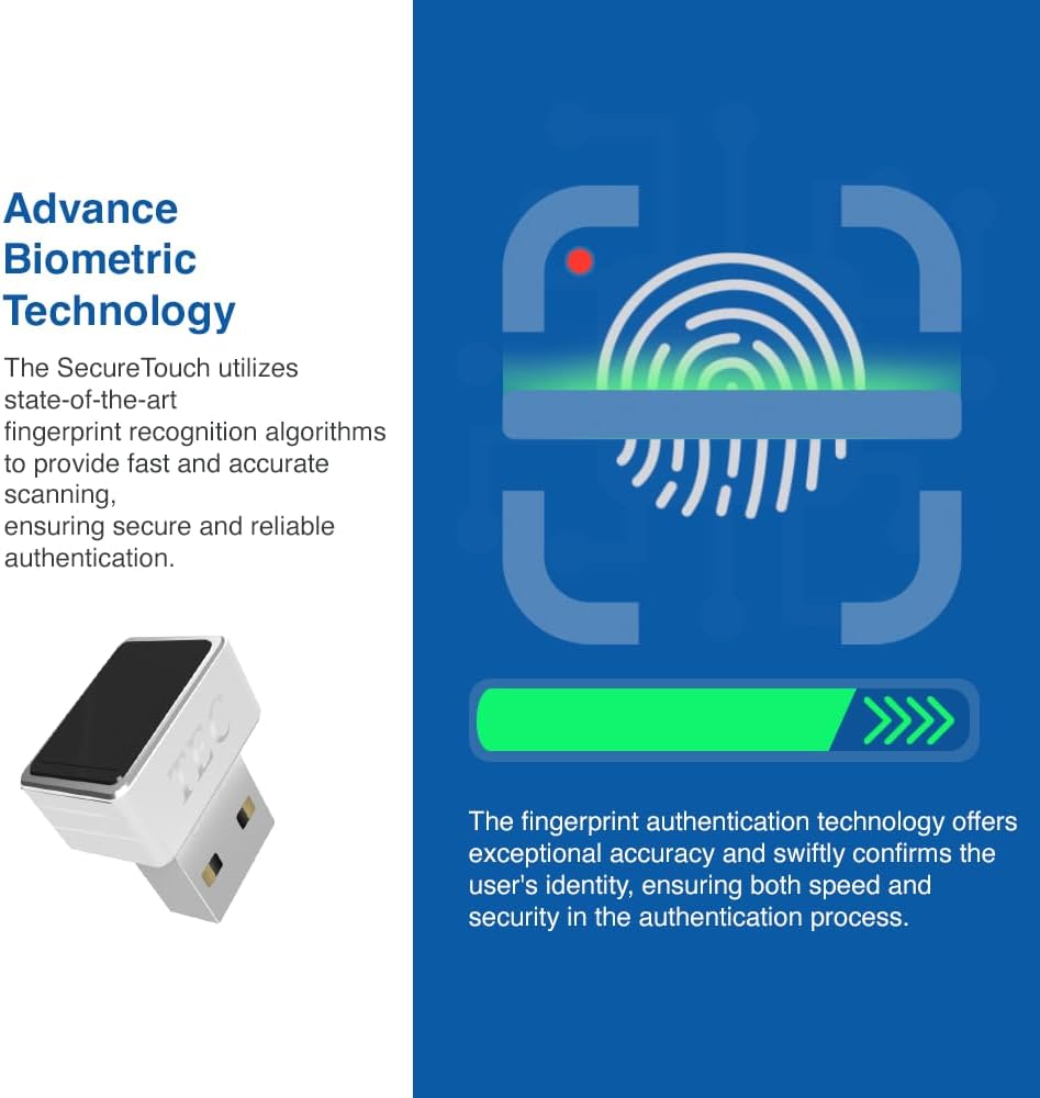 TEC TE-FPA4-MC 360 0.23s SecureTouch USB Fingerprint Reader with ESS Enhanced Sign-in Security Match-On-Chip