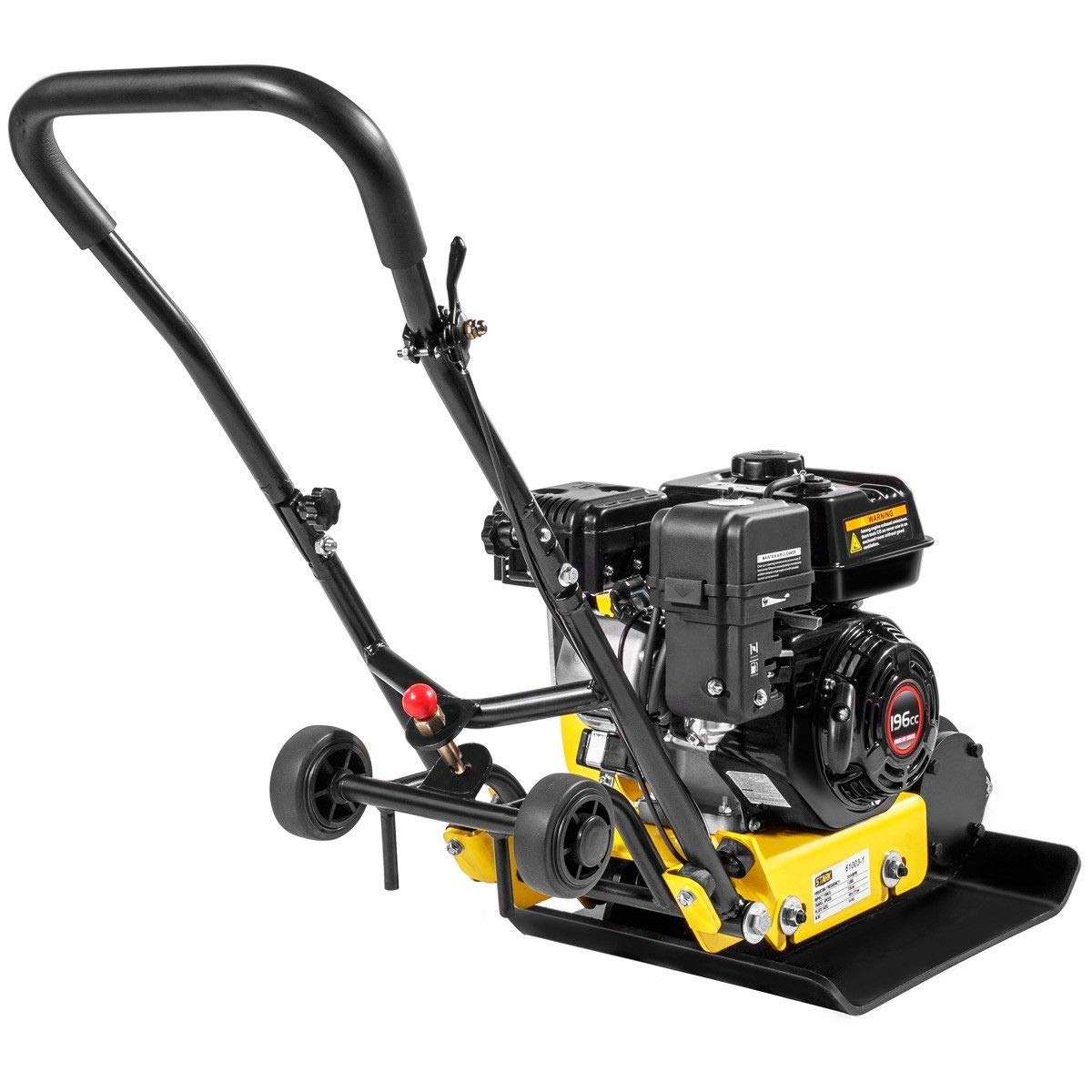 Stark USA 7.0HP 5000VPM 5500MAX Gas Vibration Compaction Force 20 x 14 inch Plate Compactor Tamper Concrete w/Built-in Wheel