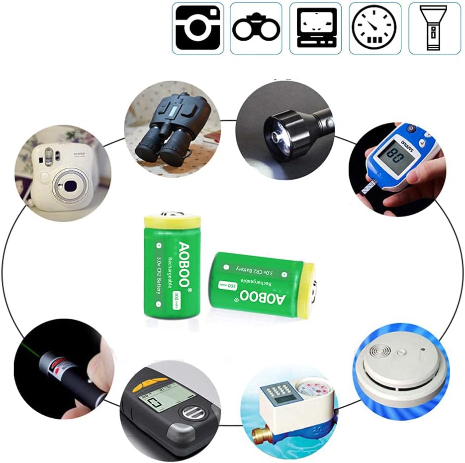 AOBOO Cr2 3V 4pcs 300mah, Rechargeable Batteries Compatible with Switching Robots, Rangefinders, Door Sensors, Film