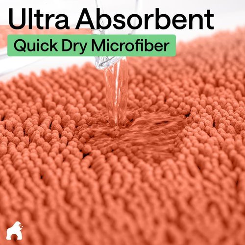 GORILLA GRIP Bath Rug Mat - Thick Soft Absorbent Chenille | Quick-Dry Microfiber 36x24 Coral