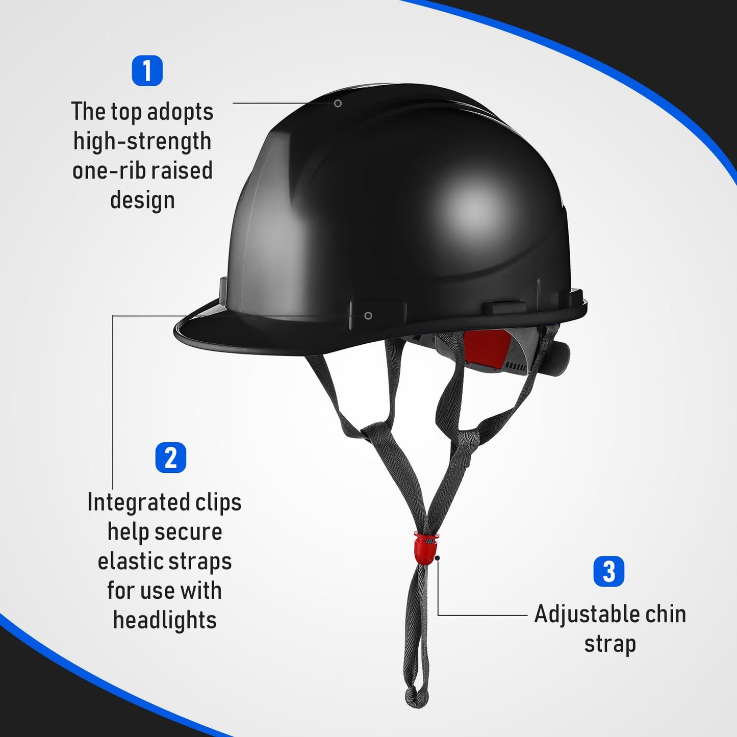 Leumoi 10 Pcs Suspension Hard Hat, Construction Hard Hat for Safety, Ratchet Cap Style with Self Adjusting Crown Straps for Man Woman (Black)
