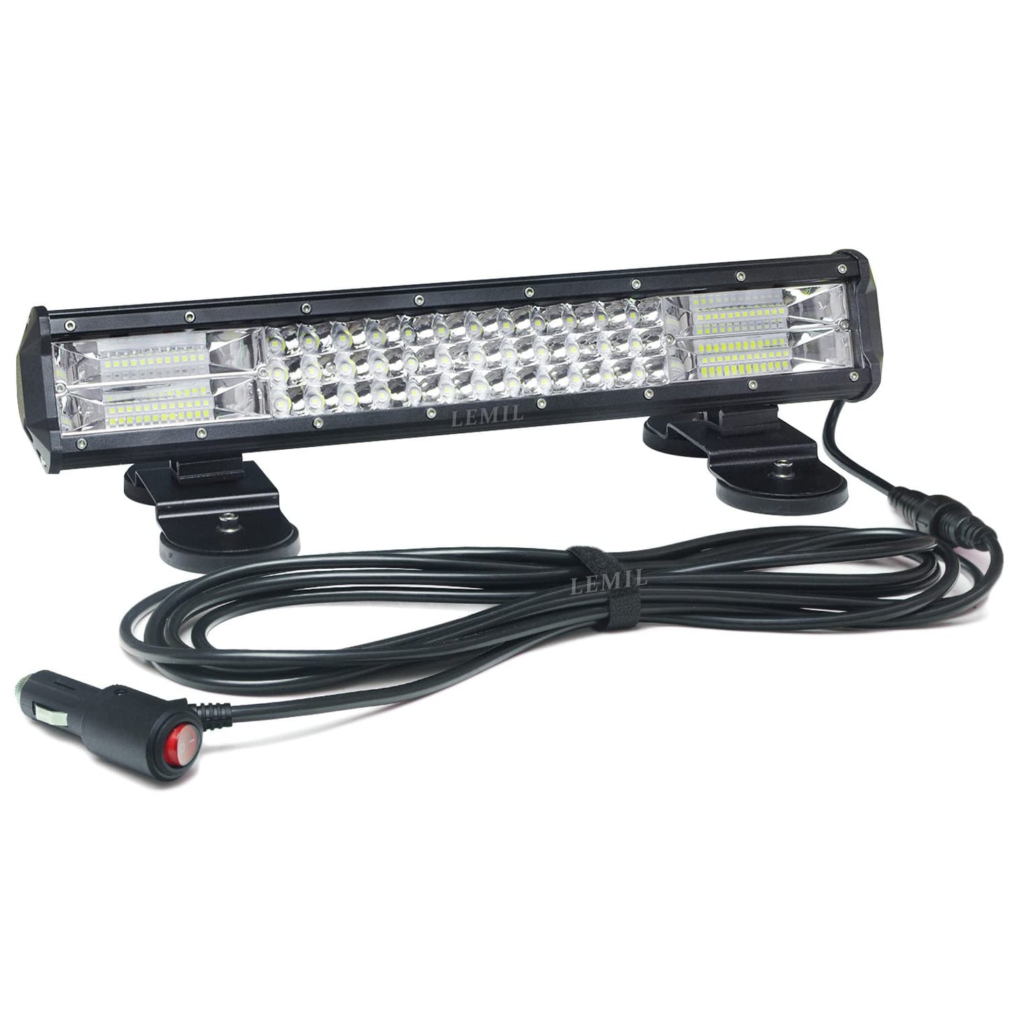 LEMIL LED Light Bar 18'' 252W Magnetic Light Triple Row Lights Cigarette Lighter Plug Flood Spot Combo Beam 12V Work Light High Power Wire Harness Kit Fog Driving Light Offroad Truck 4x4 Pickup ATV
