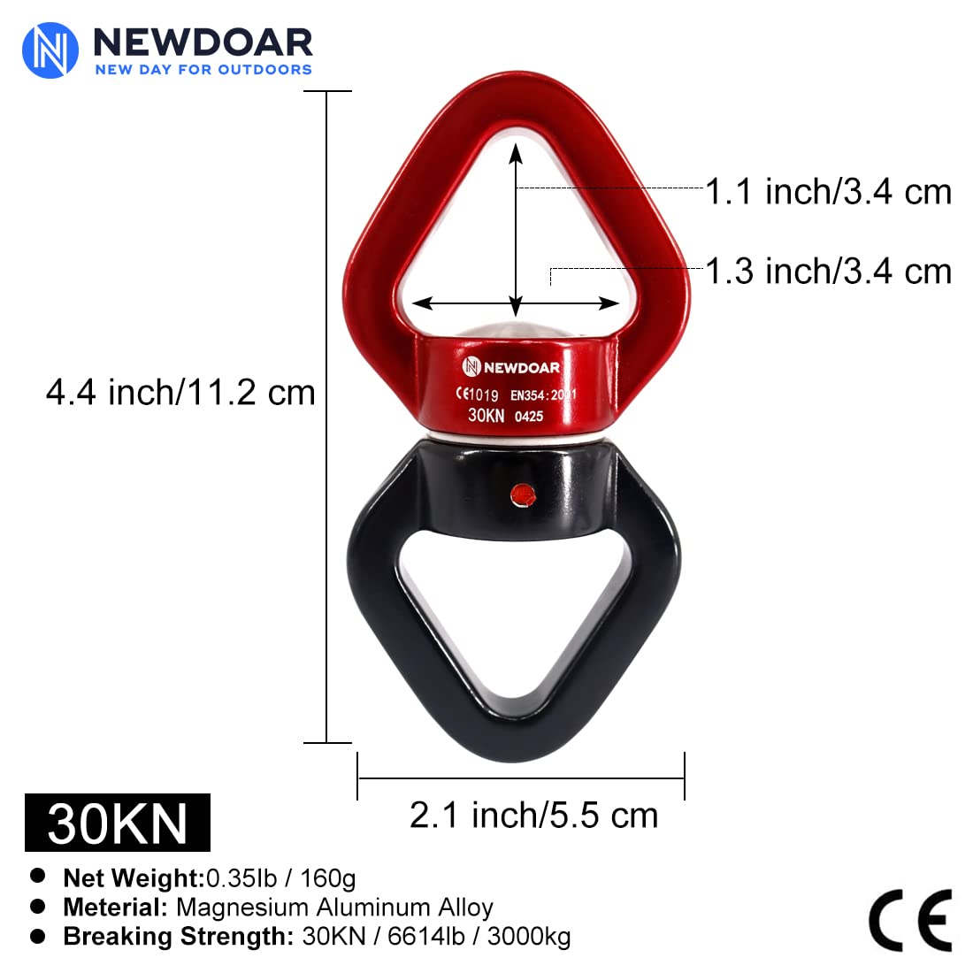 NewDoar Swing Swivel,30KN CE Certified Micro Rotator Swivel Device for Swing Aerial Dance/Yoga/Swing/Hanging Hammock/Rock Climbing Tree Arborist(Red/Black)