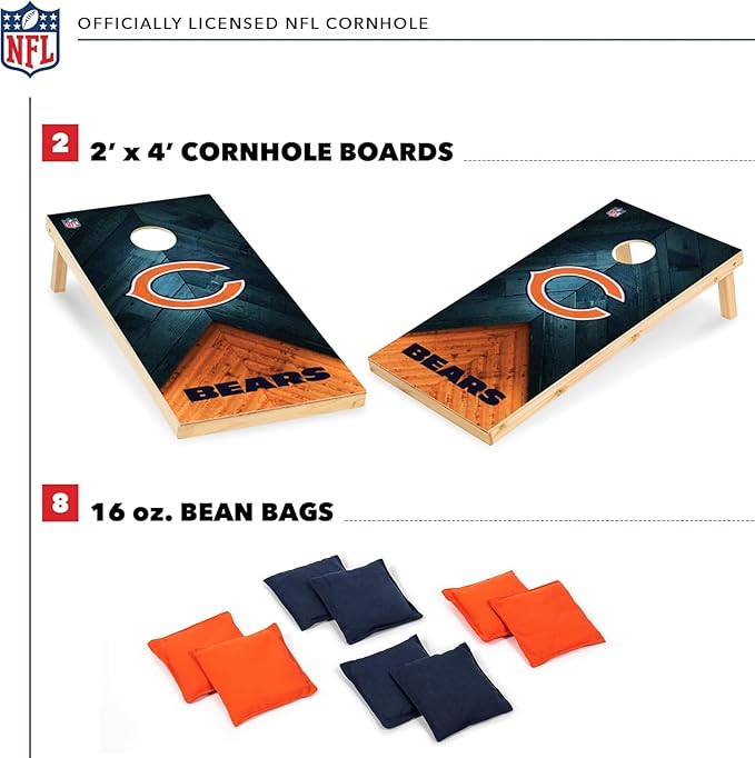 NFL Football 2' x 4' Regulation Size Solid Wood Cornhole Set with Direct Print HD Team Graphics Great Gift for Any Football Fan! Bean Bag Toss Family Outdoor Game