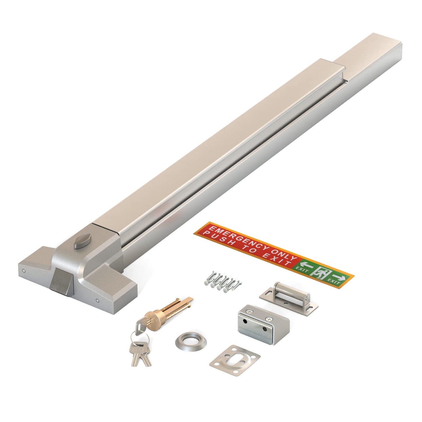 LANITI Hardware Push Bar Stainless Steel Commercial Emergency Exit Bar Panic Exit Device Suitable for Wood Metal Door Exterior Locking Lever Trim. (Lock Cylinder - Without Alarm)