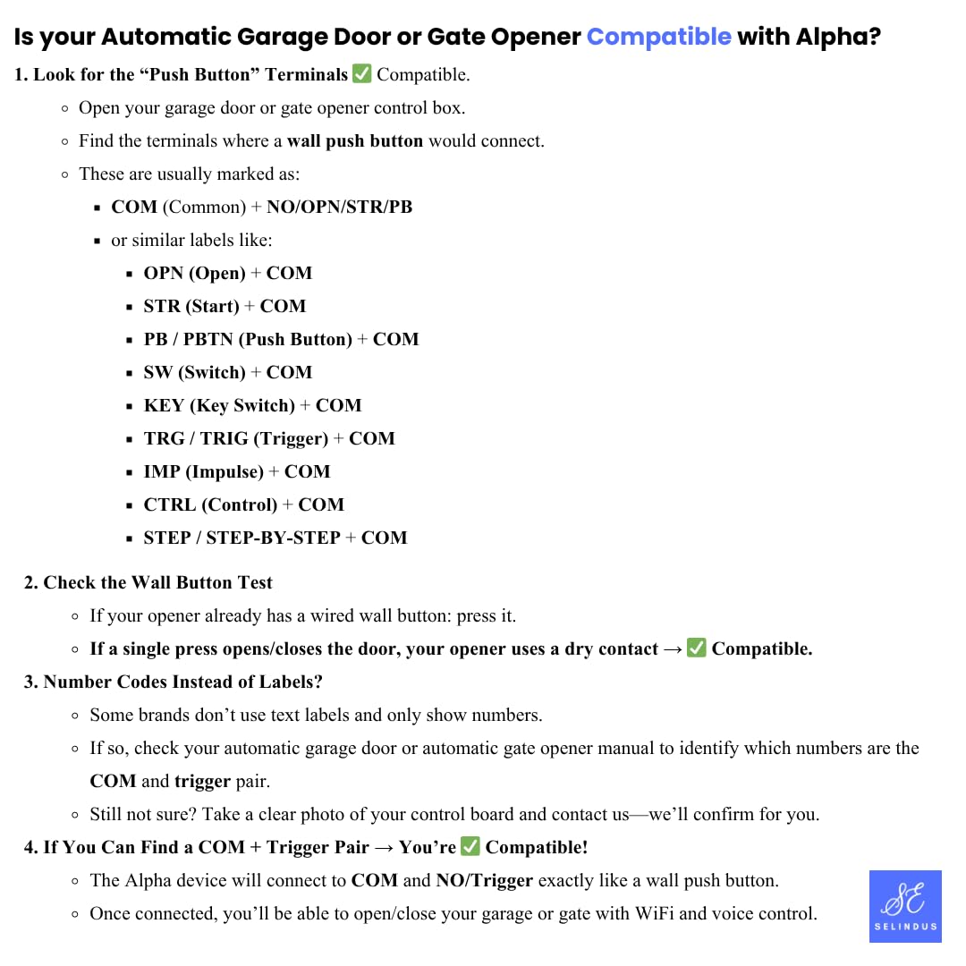 Alpha Smart Garage & Gate Opener with Geofencing, WiFi Remote Controller with App, Compatible with Alexa, Google Home and Assistant, Wireless Door Opener, Door Alert, No Hub Required