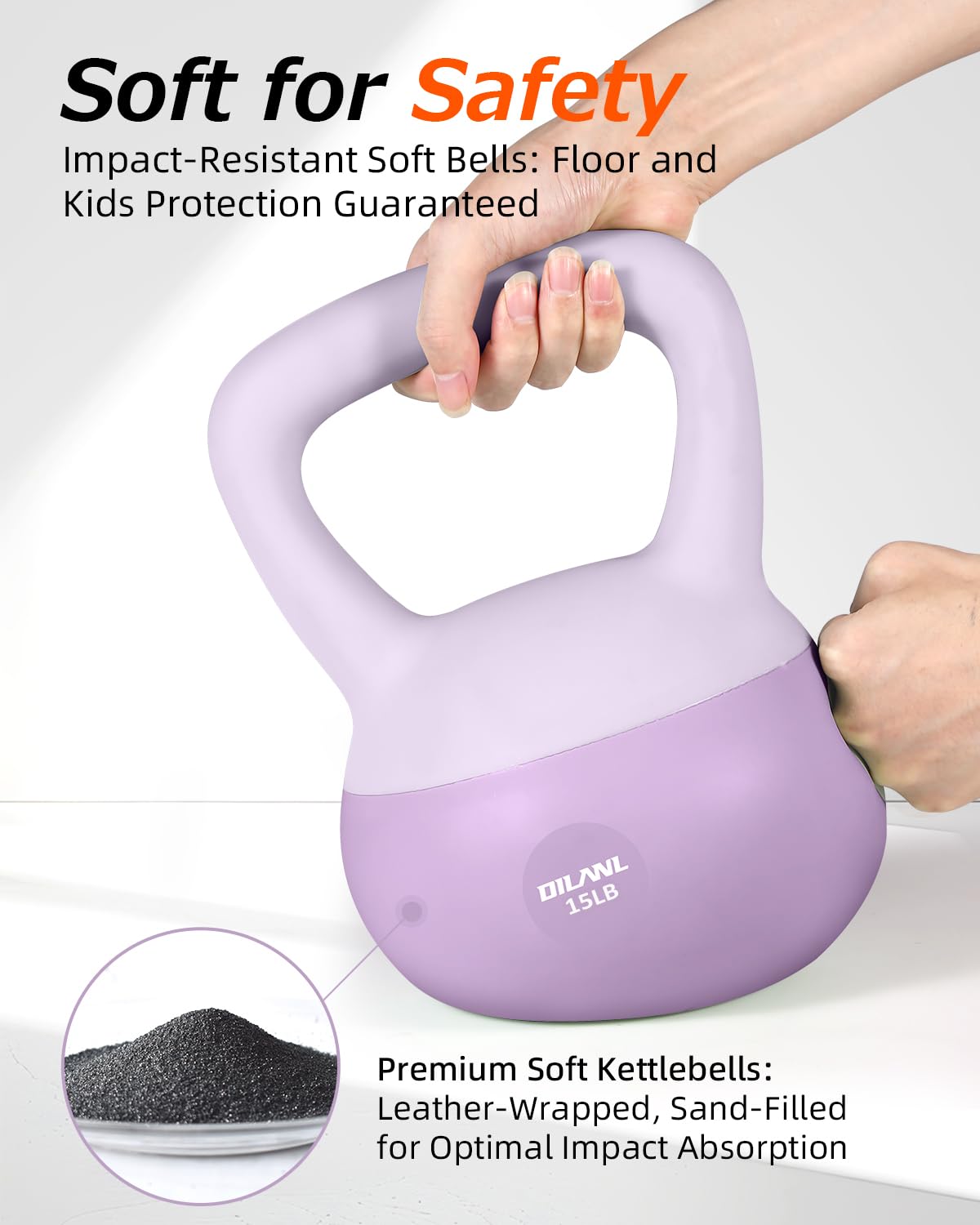Soft Kettlebell, Safe Strength Training Kettle bell, Cushioned Impact-Resistant Base and Anti-Slip Grip Weight, Kettlebells Set for Home Workouts and Men/Women/ Beginners,With Non-slip Gloves (Purple, 15 LB)