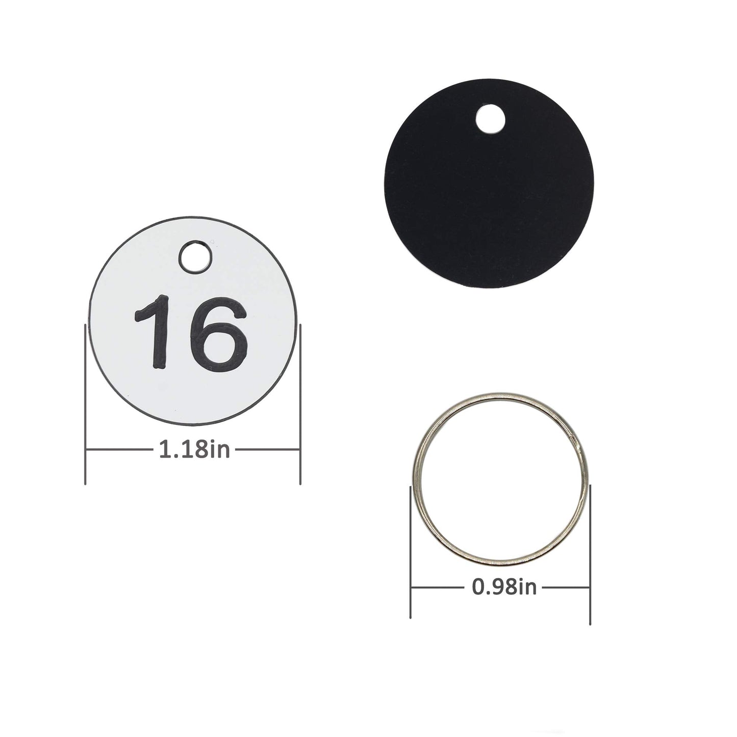 Plastic ID Number Tags Key Tags with Key Rings (1-50, White)