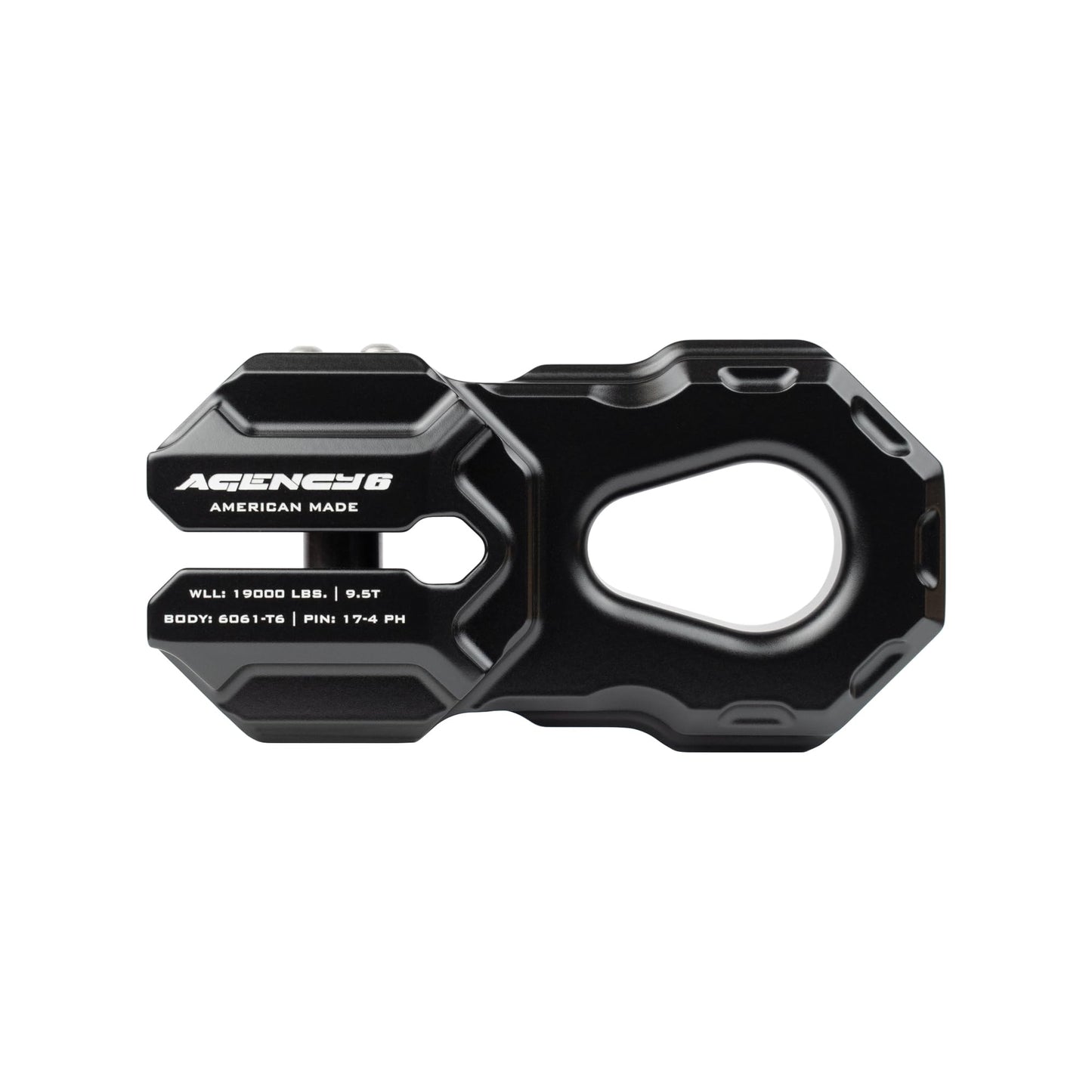 Agency 6 Billet Winch Shackle - Lightweight Aluminum Winch Attachment for Synthetic Line - 19,000 Pound Load Limit - Made in The USA with US Certified Materials - Black