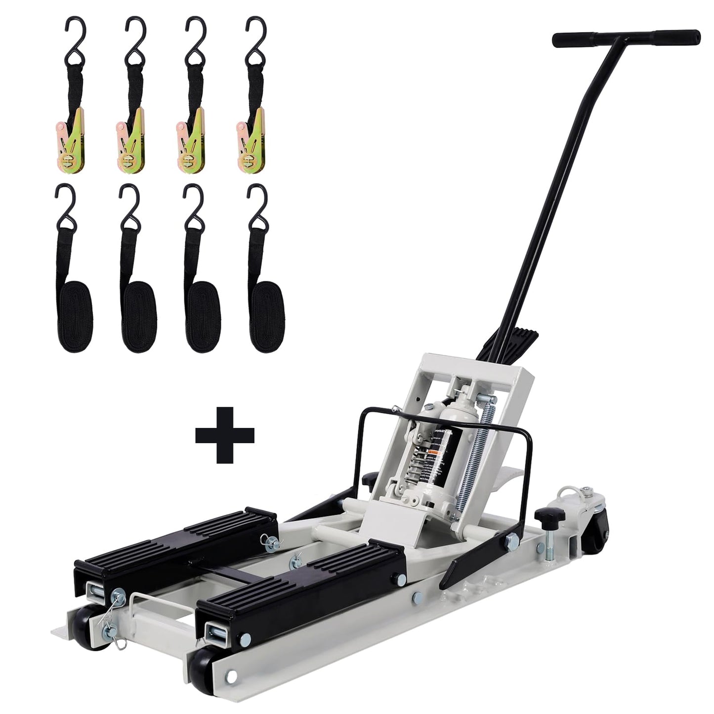 SPOFLYINN Hydraulic Motorcycle Lift Jack 1500 LBS Capacity Scissor Lift Jack Foot-Operated Lift Table with 4 Wheels for ATV UTV Powersports Gray
