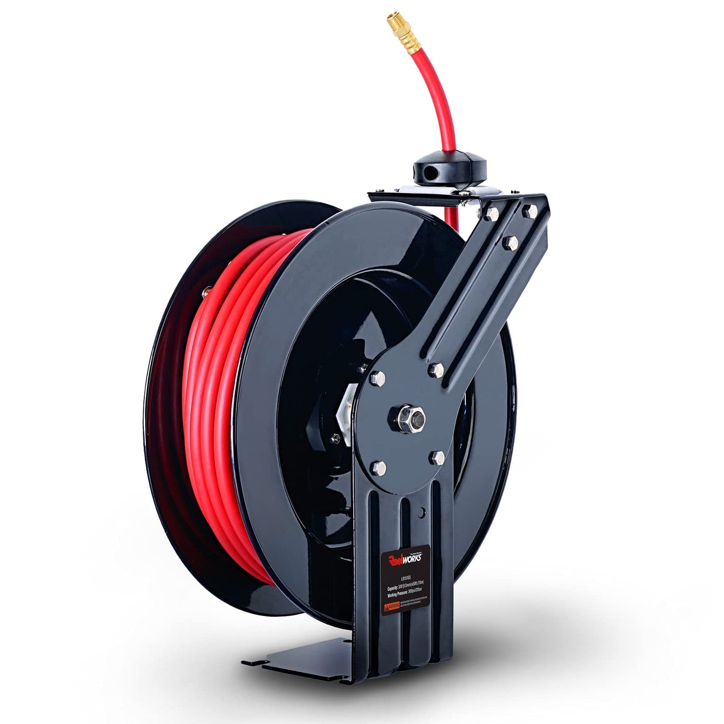 ReelWorks Air Hose Reel Retractable 3/8" Inch x 50' Feet Hybrid Polymer Hose, Max. 300 PSI & Extension Cord Reel Retractable 12awg x 80' Foot 3C/SJTOW Glow Strip Cable