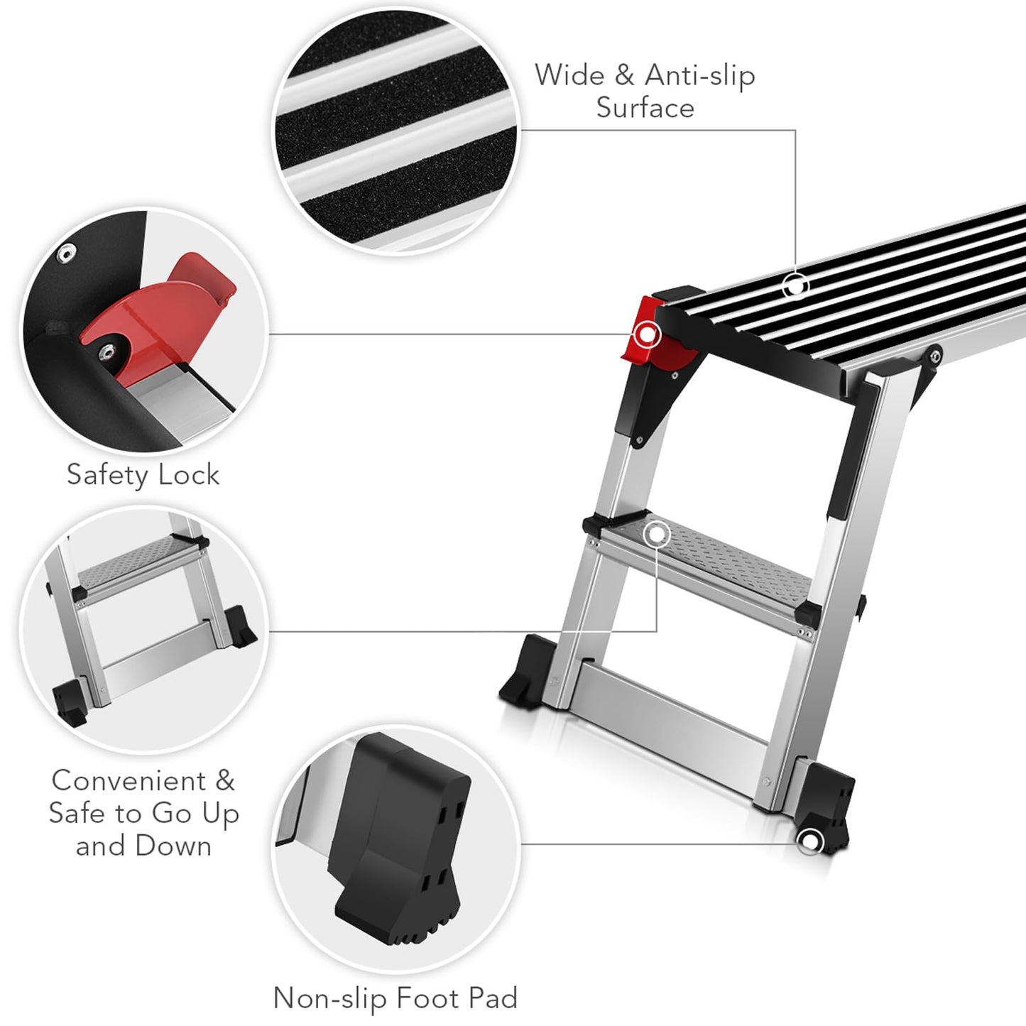 ERGOMASTER 40'' Step Stool Folding Ladder Portable Work Bench Aluminum Drywall Stool with Non Skid Rubber Platform Step with Max 330 lbs Capacity