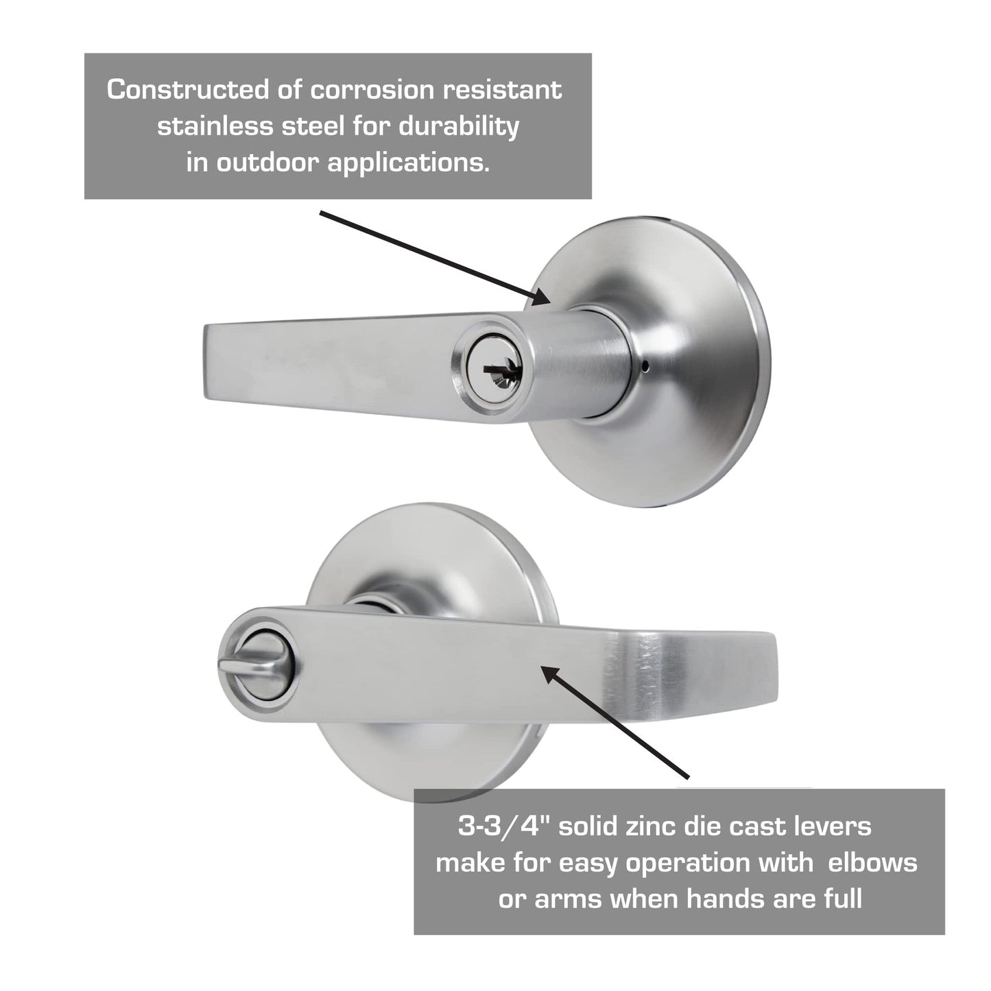 BRINKS Commercial - 4 Pack Light Duty Keyed Door Entry Lever, Satin Chrome Finish - Meets ANSI Grade 2 Standards and is ADA Compliant