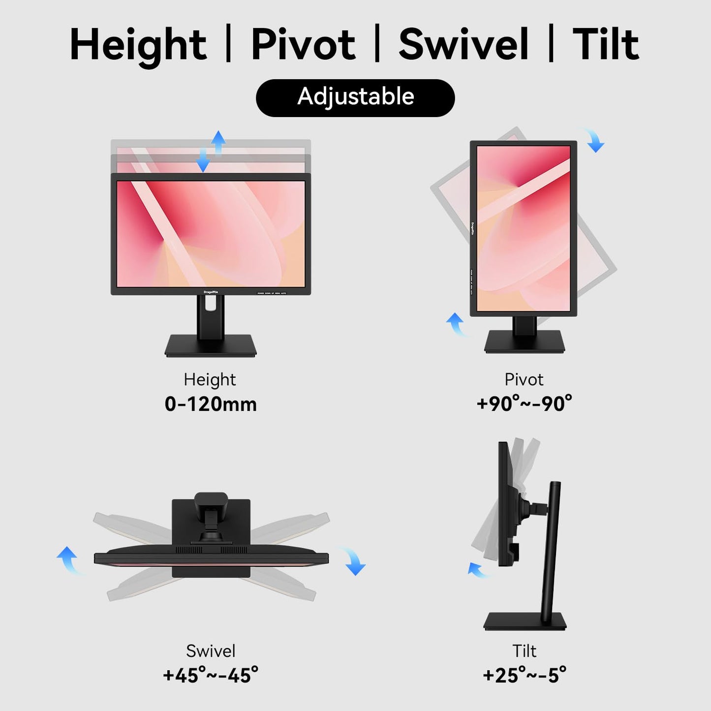 21.5 Inch Touchscreen Monitor VA Panel FHD 1920x1080P, 3000:1 Contrast, 100% sRGB, Height/Pivot/Swivel/Tilt Adjustable PC Touch Screen Computer Display 75Hz, HDMI, VGA, Type-B, Built-in Speakers, VESA