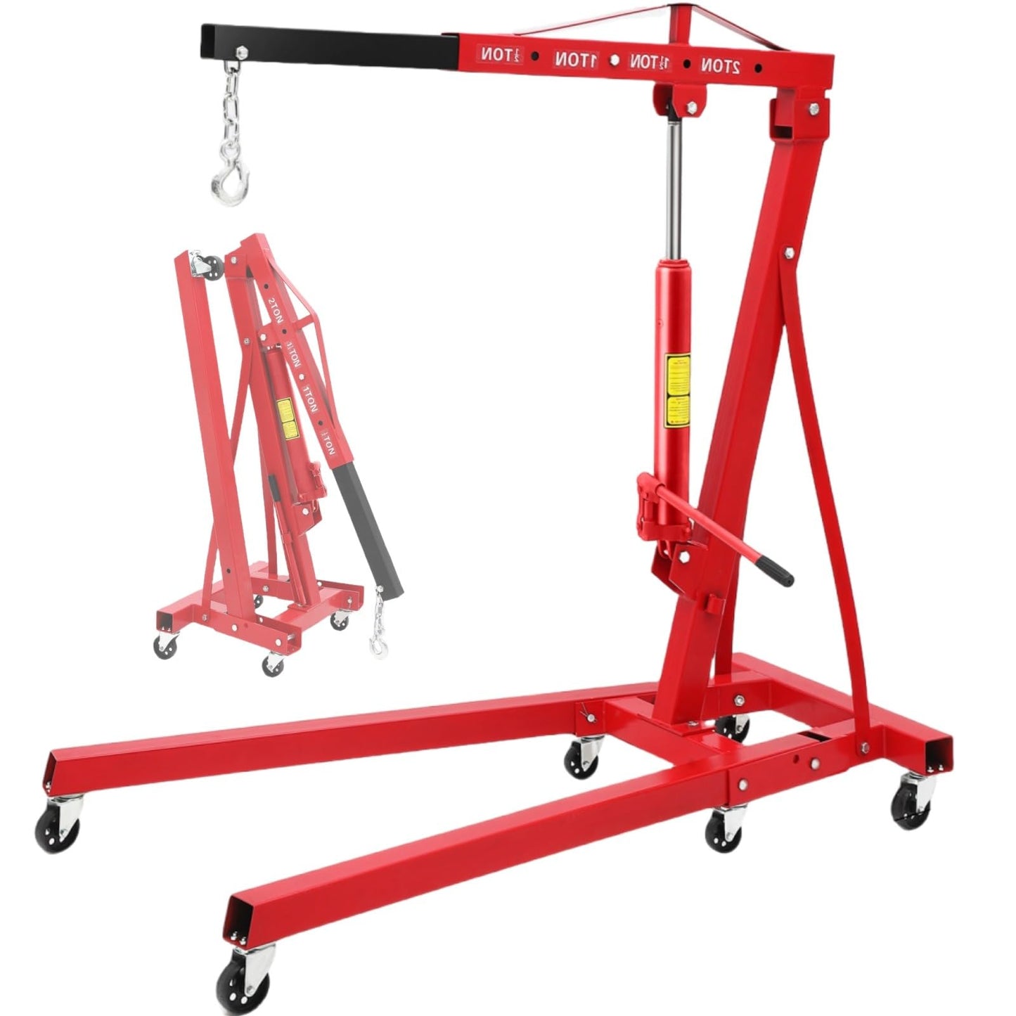 GarveeLife 2-Ton Folding Hydraulic Engine Hoist, Shop Crane with Telescopic Boom & 6 Casters, 4400 Lbs Foldable Cherry Picker Lift for Home Garage, Workshop, Warehouse, Heavy-Duty, Red