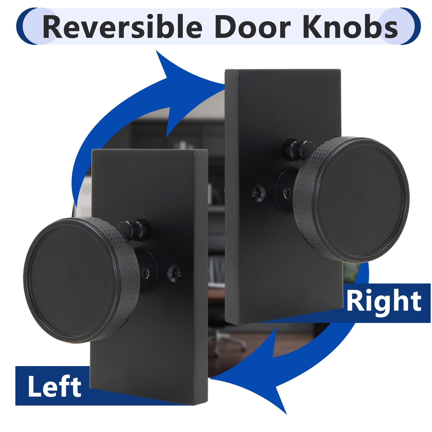 Foswdero Black Door Knob with Lock, Interior Door Knobs with Knurled Texture, Heavy Duty Door Knob Privacy Door Locks for Bedroom (1, Black)