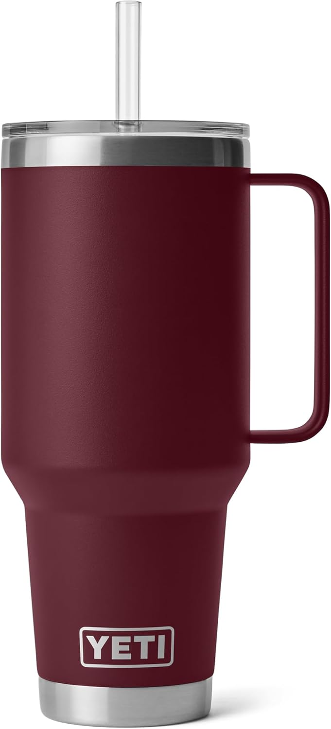 YETI Rambler 42 oz Tumbler - Vacuum Insulated Travel Mug with Handle & Straw Lid | Wild Vine Red