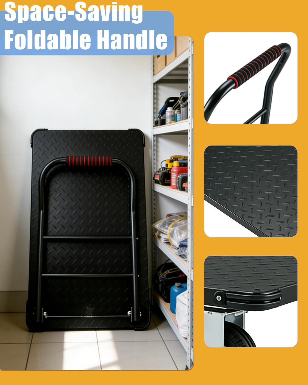 1800LBS Platform Truck Cart 36"x24" Large Utility Cart with 6" Swivel Wheels with Brakes, Foldable Hand Truck for Warehouse, Garage, Shipping & Moving