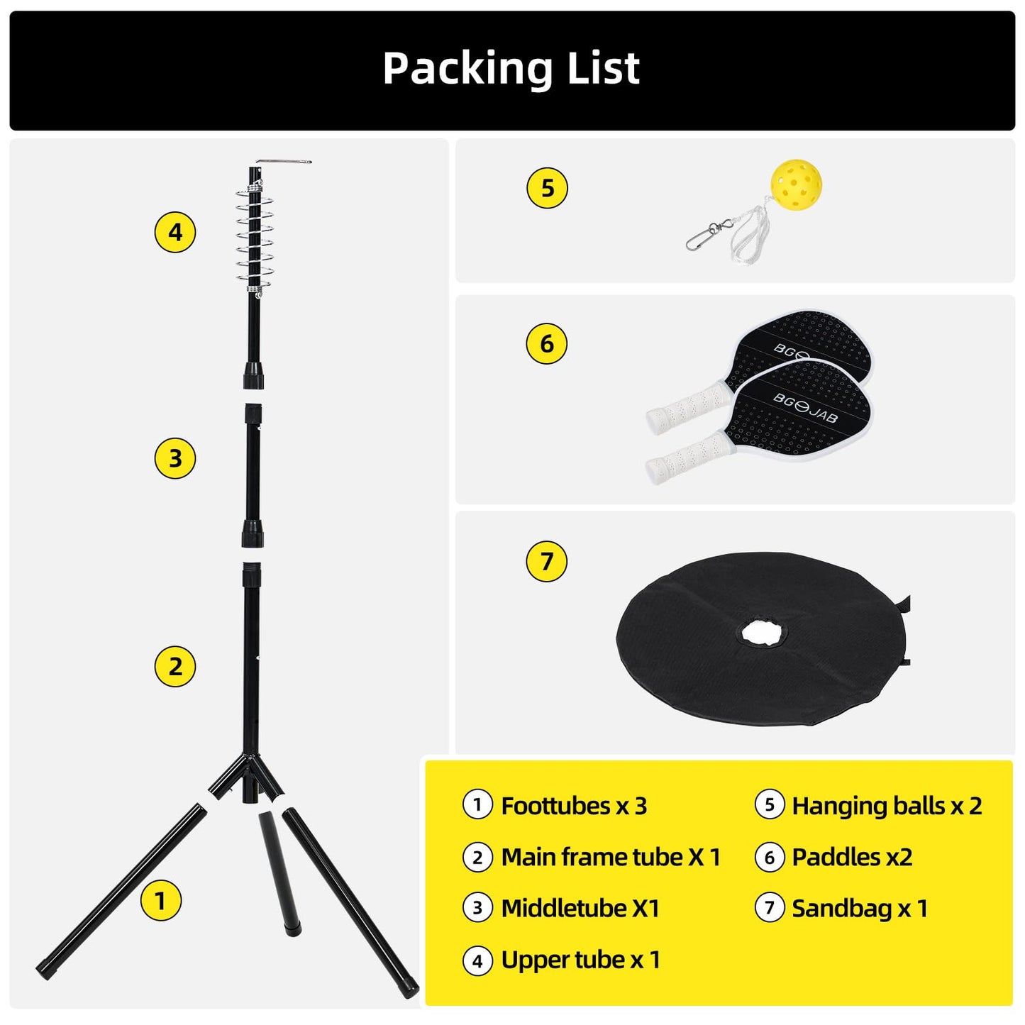BGOJAB Pickleball Trainer, Pickleballs Training Aid for Solo & Partner Practice, Enhance Reaction Time & Hand-Eye Coordination, Great Gift for Beginners, Families & Pickleball Fans, Easy Installation