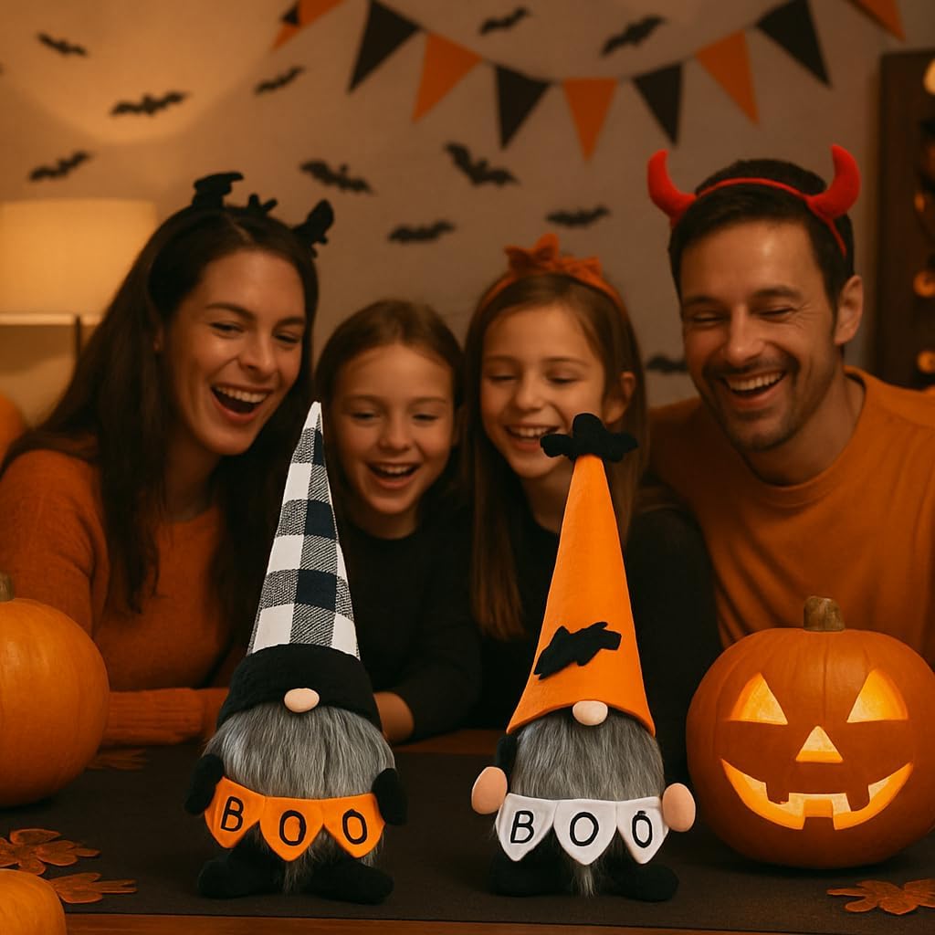 Skiennix Halloween Gnomes Decoration - 10.6'' Plush Boo & Bat Figures for Cute Home Decor | Perfect for Parties & Gifts