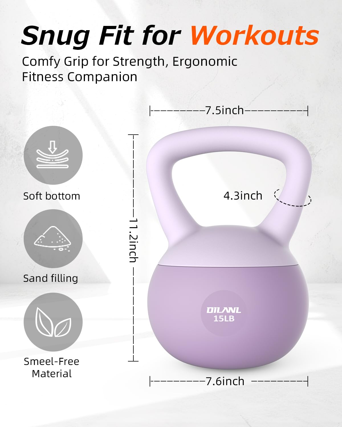 Soft Kettlebell, Safe Strength Training Kettle bell, Cushioned Impact-Resistant Base and Anti-Slip Grip Weight, Kettlebells Set for Home Workouts and Men/Women/ Beginners,With Non-slip Gloves (Purple, 15 LB)