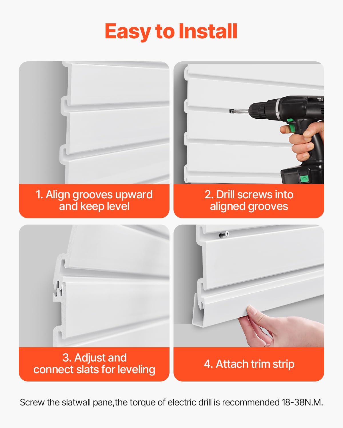 VEVOR Slat Wall Paneling, 8 x 4 ft, PVC Garage Slatwall with Accessories, White Slat Wall Easy-to-Install Adjustable Slatwall Panel with Coupling Structure & DIY Cutting, Fits for Storage & Display