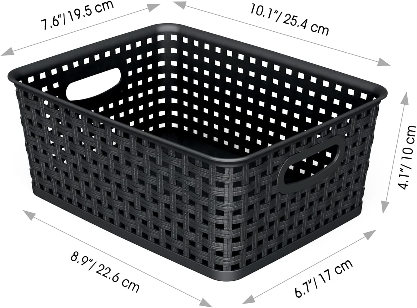 WYT Plastic Small Shelf Storage Baskets - 12-Pack Weave Design for Organizing | Black
