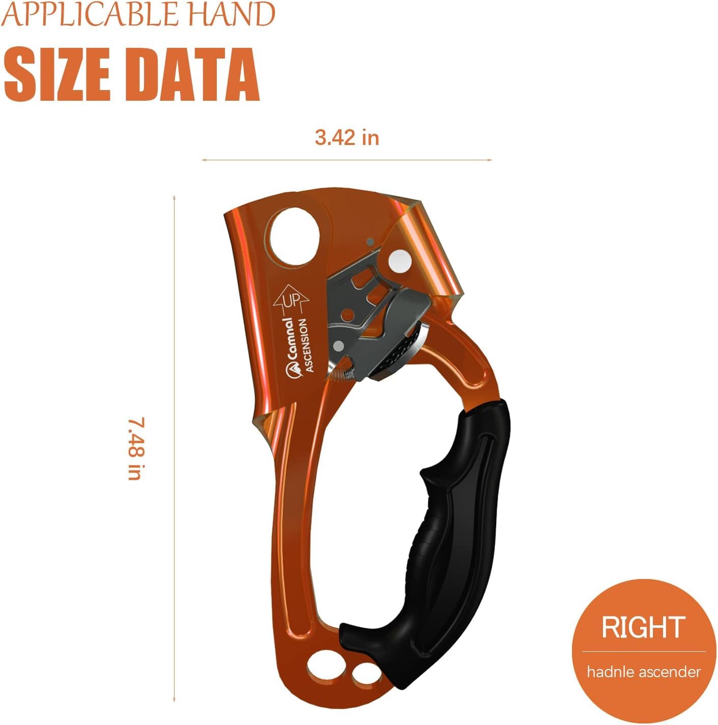 CAMNAL UIAA & CE Certified Hand Ascender for 8–13mm Rope, Rope Clamp for Rock Climbing, Tree Climbing, Arborist, Rappelling Gear – Right Hand Orange