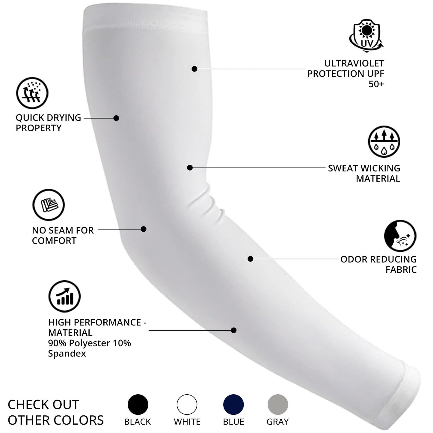 EGOFLEX Arm Sleeves for Men and Women Compression UV Sun Protection Tattoo Cover Up Baseball Basketball Football Golf Running (1 Pair Black, 1 Pair White, 1 Pair Blue, 1 Pair Gray)
