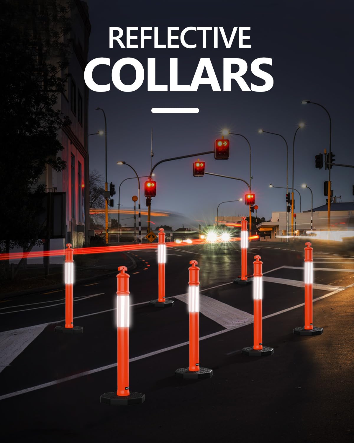 BATTIFE 45" Delineator Post with Base, Traffic Delineator Cones with Reflective Collar for Driving Practice, Construction Work (3, Orange, 45 inch)