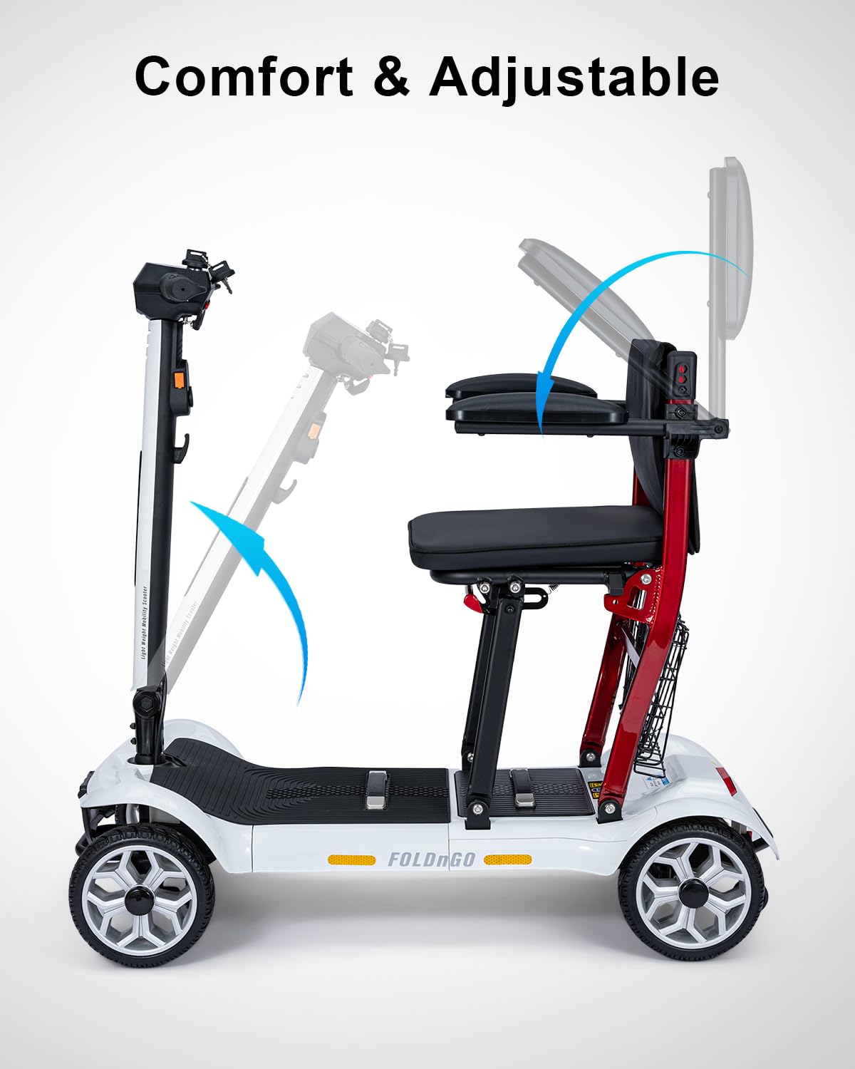 TOPIOM 4 Wheel Mobility Scooter-Electric Powered Wheelchair Device-Foldable Mobile Tool for Travel, Adults,Elderly-22miles Long Range Power Extended Battery with Charger (Single Battery: 13.5 Miles)