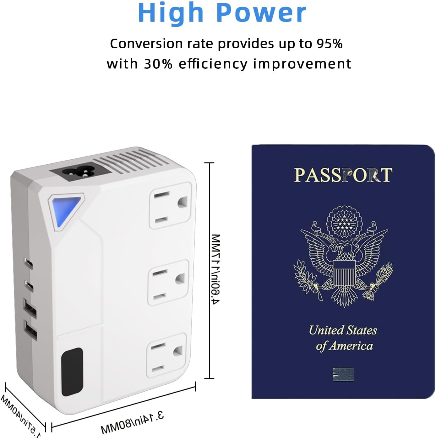 WAUDM 250W 2 2 220V 110V 100V-240V Countries Conversion Plug, International Travel Converter with USB and USB-C Ports