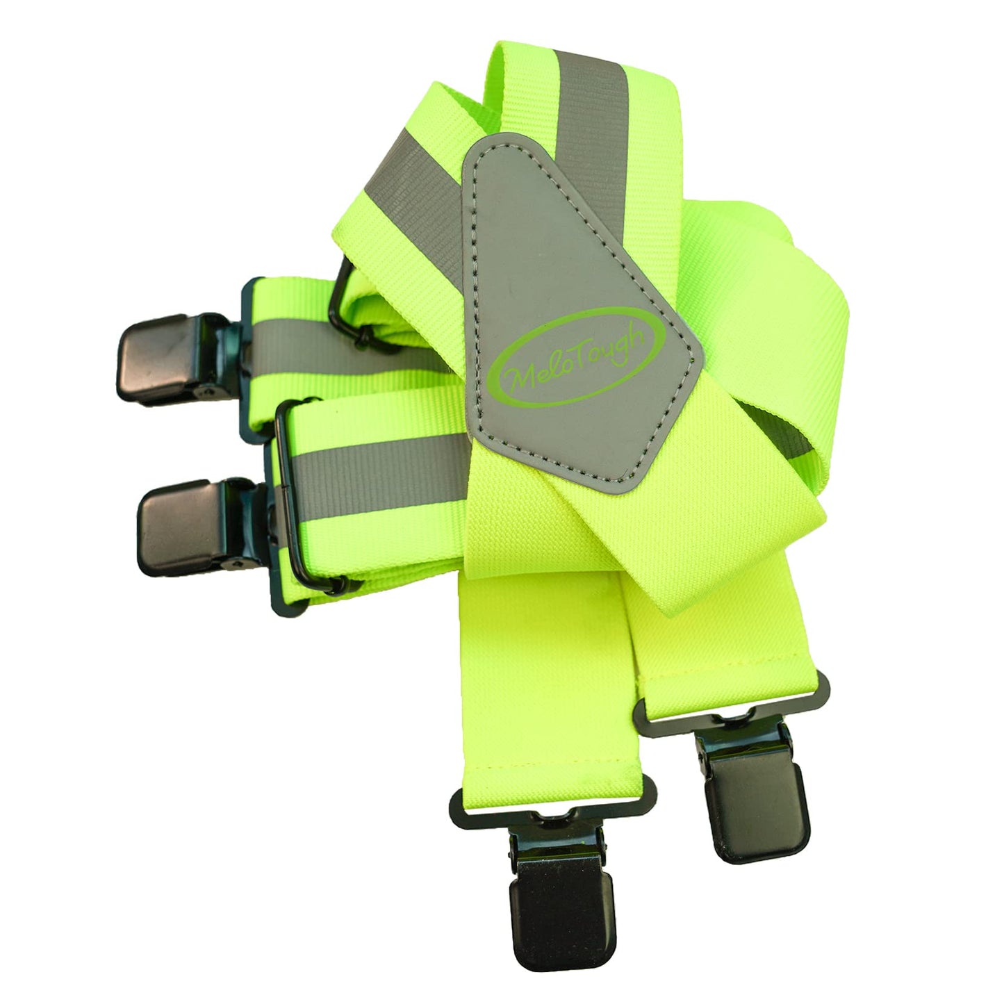 MELOTOUGH 2 Inch Work Suspenders | Reflective Safety Suspenders Tool Belt Support & Elastic Straps for Construction (Reflective Green)‌