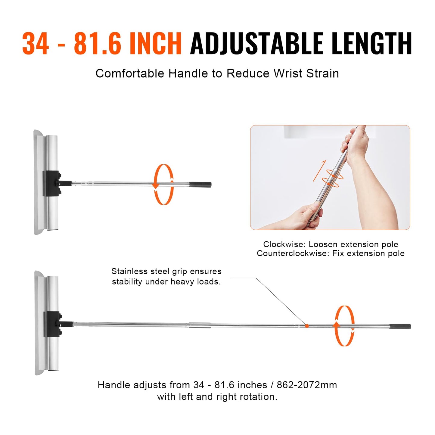 VEVOR Drywall Skimming Blade Set, 7/10/14/16/24 in Skimming Blades + 34-81.6 in Extension Handle Pole, Stainless Steel Knife Professional Skim Coat Tools, for Gyprock/WallBoard/Plasterboard