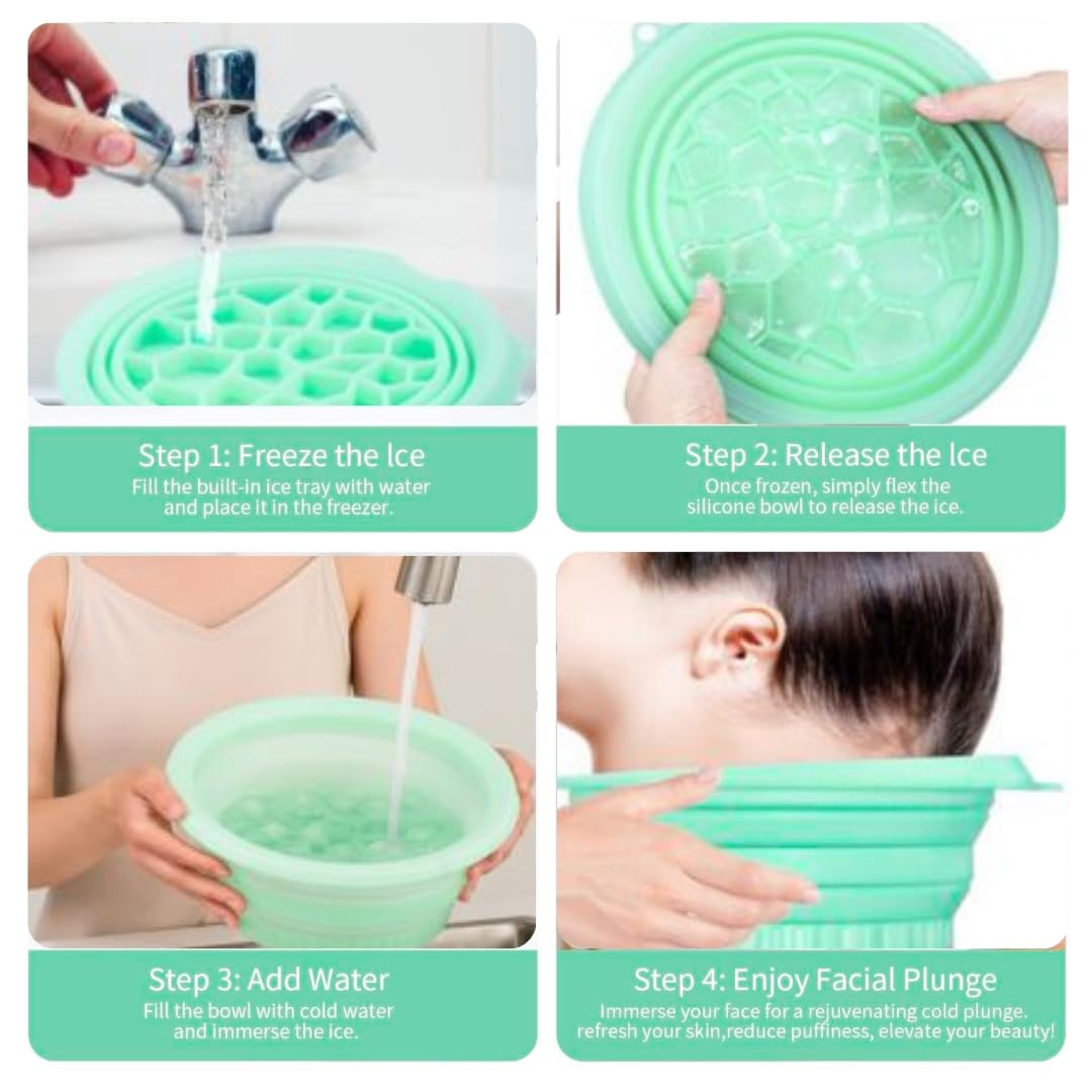 GlobalBlue Silicone Ice Basin Face Tub for Ice Bath | Foldable Silicone Facial Bowl with Built-in Ice Tray | Face Plunge Ice Bowl | Spa Gifts for Women