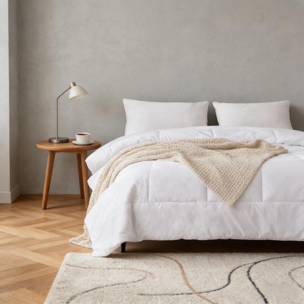 Simple&Opulence Down Alternative Comforter, King Size Duvet Insert with 100% Cotton Cover, Ultra-Soft Microfiber Quilted All Season Breathable Cooling Bed Comforter (King, White)