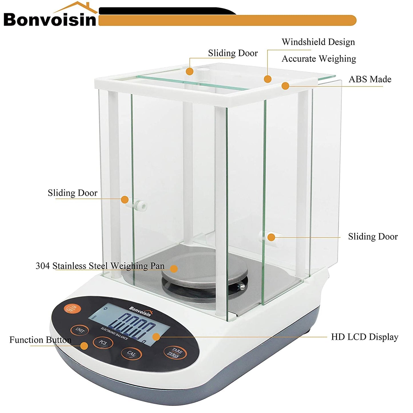 Bonvoisin Analytical Balance 500gx1mg Precision Lab Scale Digital Electronic Scale 1mg Laboratory Analytical Scale LCD Display Scientific Scale with Windshield (500g, 0.001g)