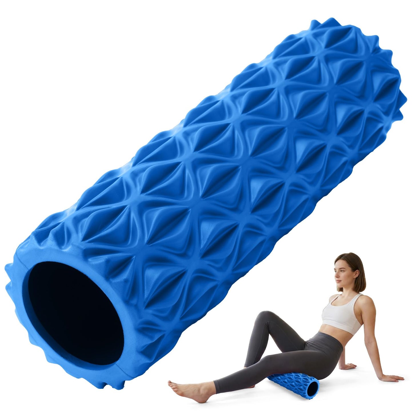 JOYVANTAGE Foam Roller for Deep Tissue Massager, 15" High Density Exercise Patented Roller for Muscle Massage and Myofascial Trigger Point Release Back Roller Improves Mobility (Blue)