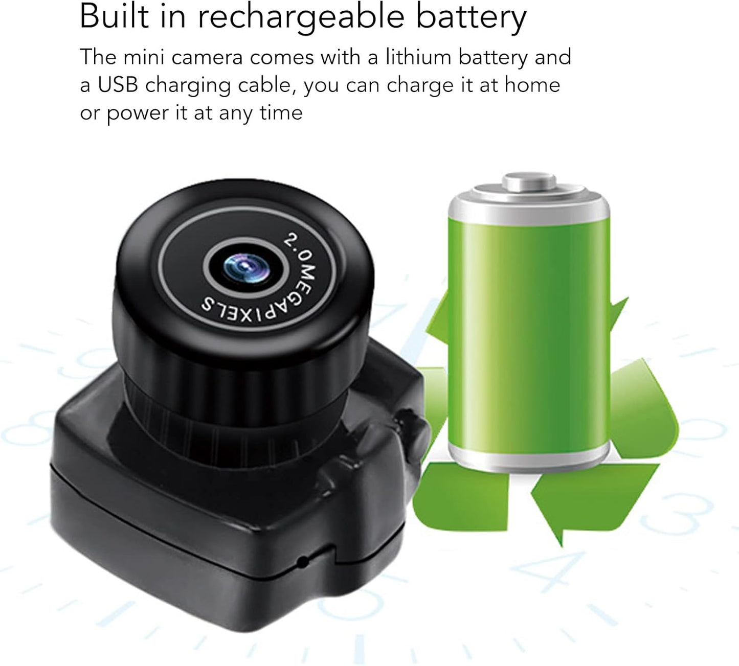 Rosvola 200,000 Small Action Camera, Rechargeable Battery for HD Video Camera Pixels with Data Cable for Live Photos