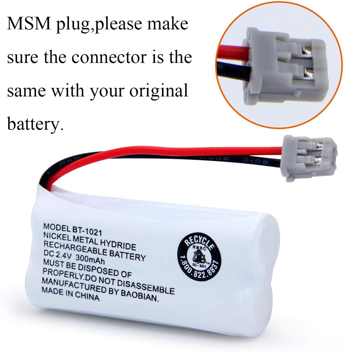 BAOBIAN BT-1021 BBTG0798001 Handset BT1021 BT-1008 BT-1016 2.4V 2 Pack Rechargeable Battery Replacement Compatible