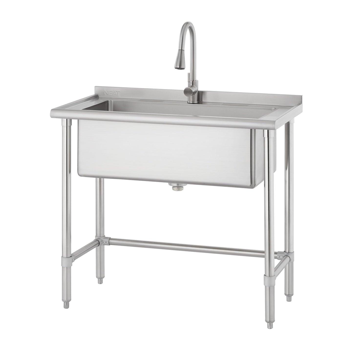 NEAT by TRINITY EcoStorage Stainless Steel Utility Sink, Oversized Freestanding Single Bowl Utility Sink, Pull-Out Faucet, Garage, Laundry Room, Business, NSF Certified, 40"W x 22"D x 50"H (NHA-0319)
